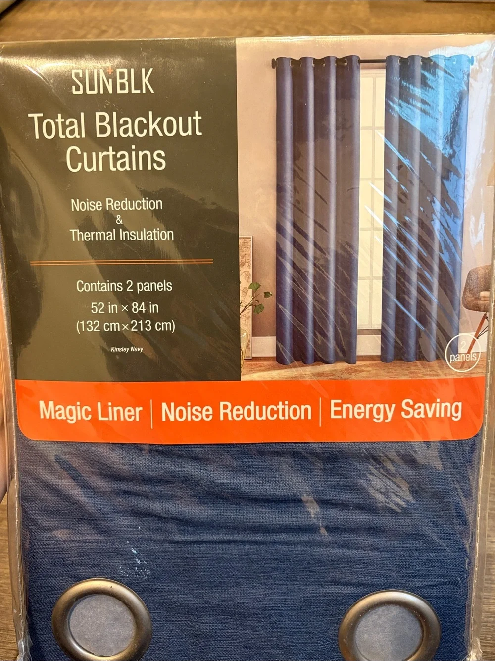 SUN+BLK Kinsley Total Blackout Window Curtains 2-Pack Kinsley Navy 52x84
